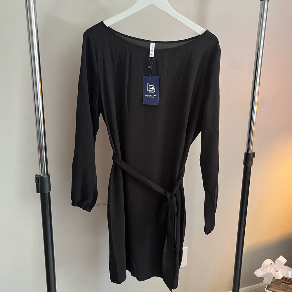 Black Long Sleeve Tie waist XL Dress NWT